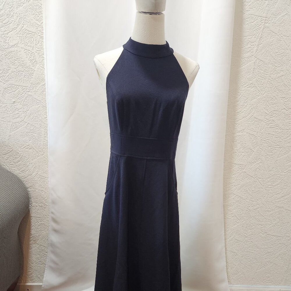 Navy blue mock neck sleeveless dress
